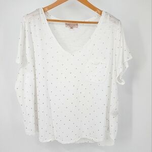 Philosophy Metallic Star Tee Gold Foil Print Pocket V-neck Popover 3X